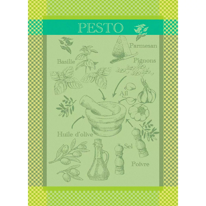 Torchon pur coton motif jacquard vert canard Pesto verde