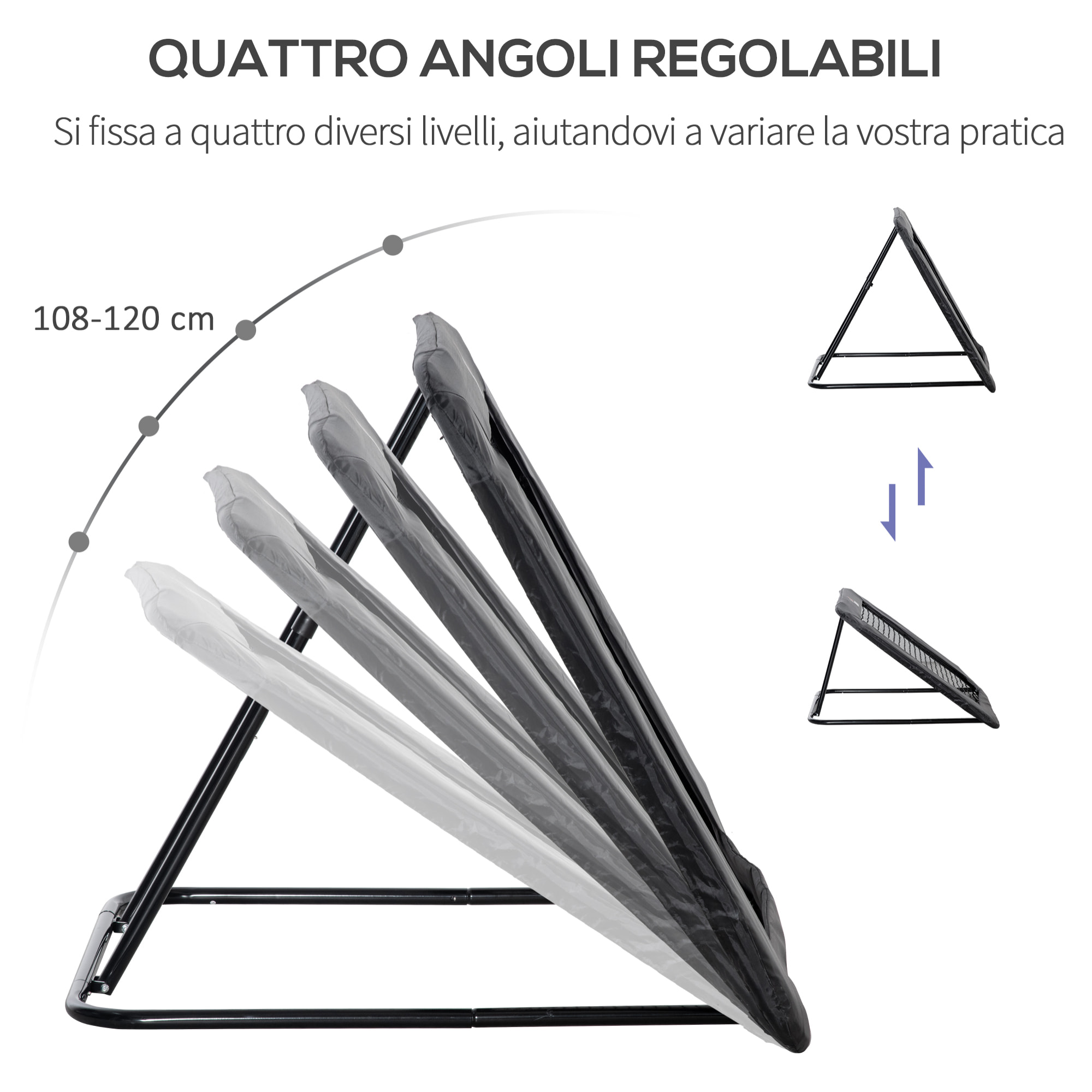 HOMCOM Rebounder Pieghevole e Regolabile da Esterno per Calcio, Baseball e Pallavolo, 128x118x108-120 cm, Nero