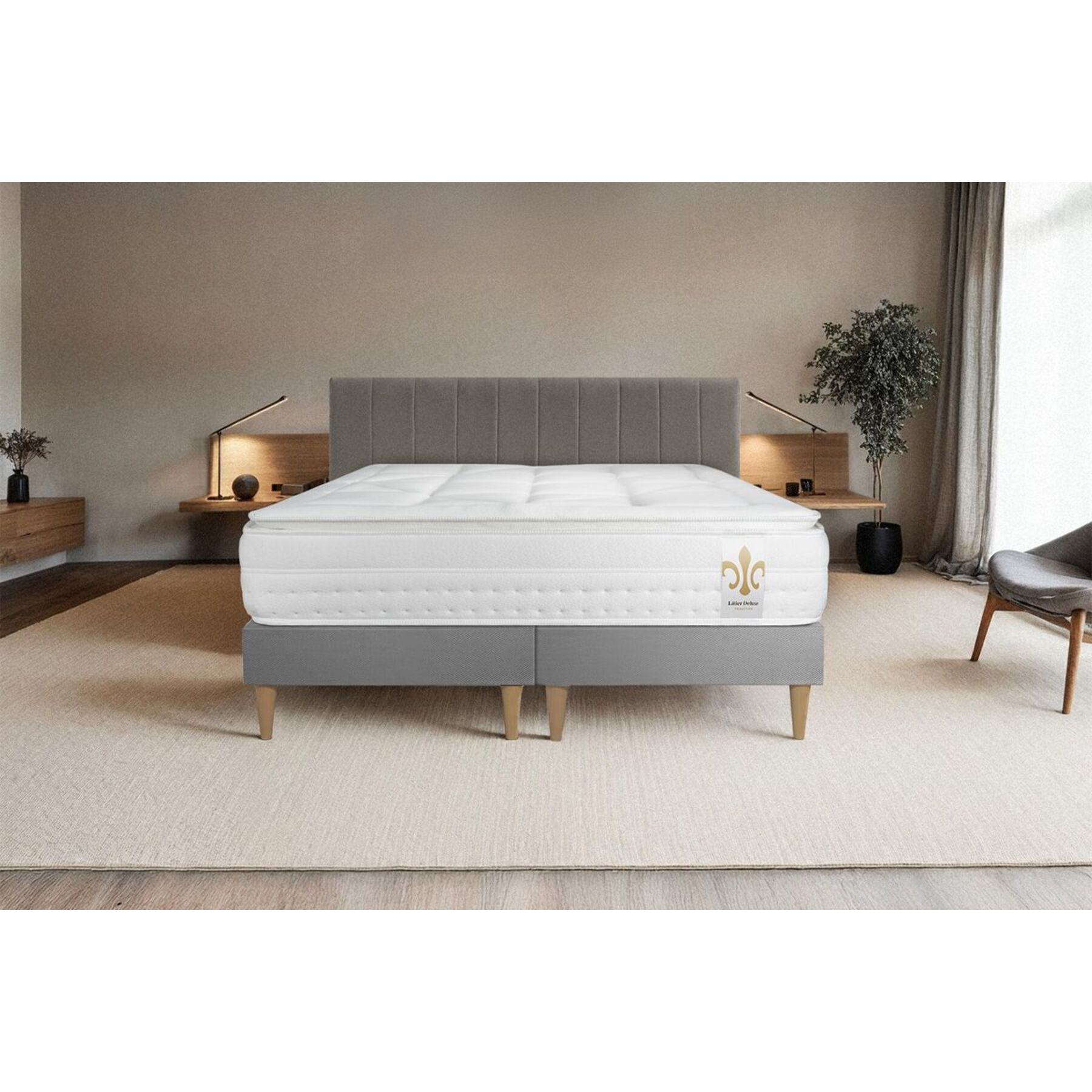 Ensemble Matelas Vingt-Huit PLUS - 28cm - Ressorts ensachés et mémoire de forme - Technologie hôtelière - Sommier Tapissier Gris