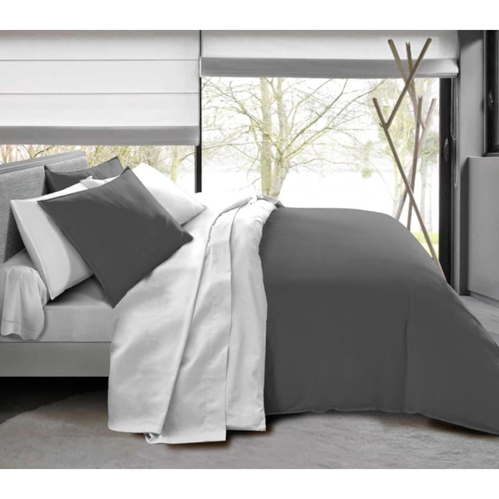 Pack complet 4 pièces Anthracite/Blanc réversible housse de couette