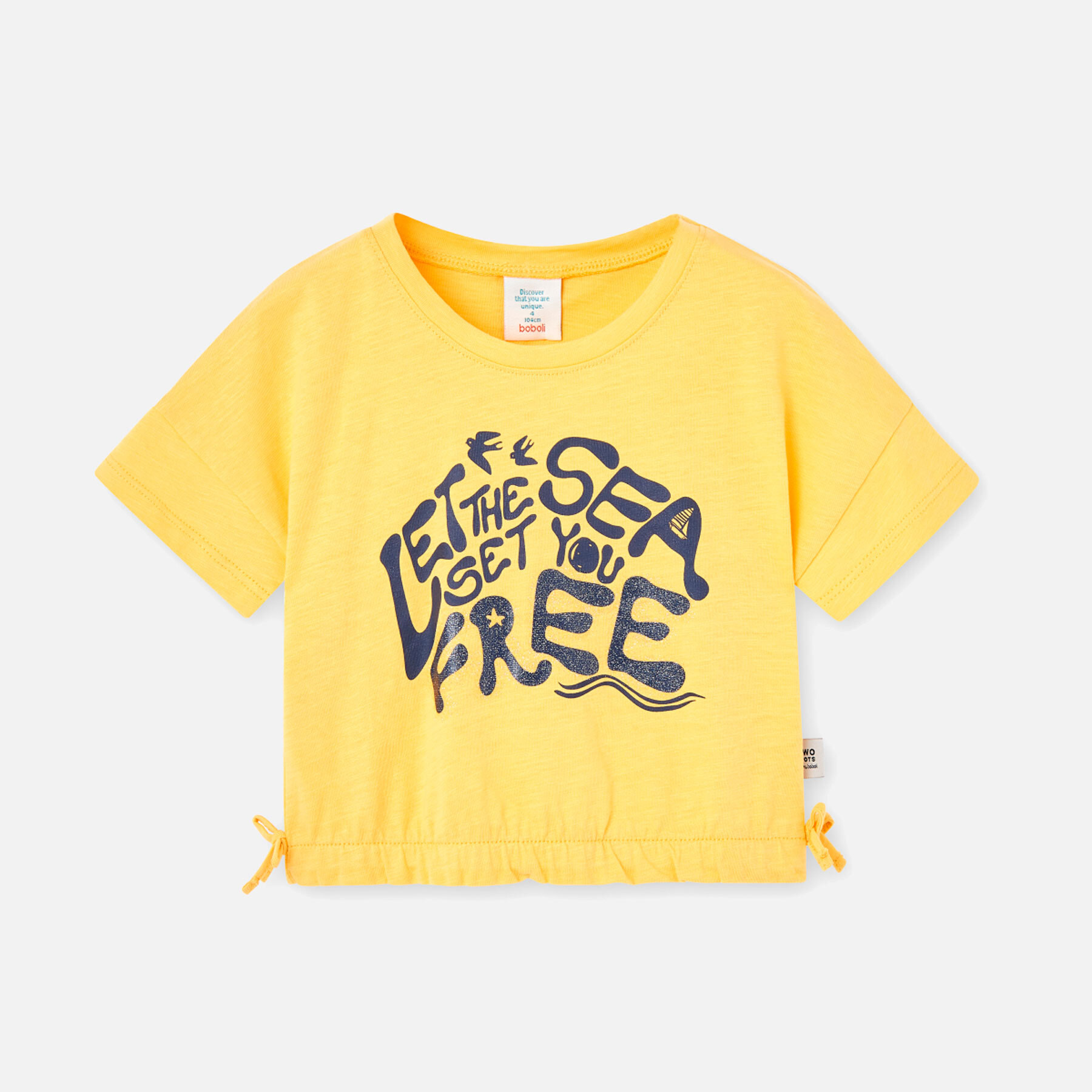 Camiseta niÃ±a estampada, mangas cortas, amarillo