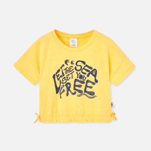 Camiseta niÃ±a estampada, mangas cortas, amarillo