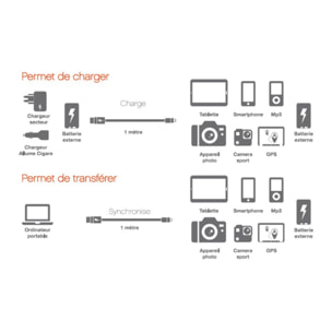 Câble micro USB ESSENTIELB vers USB 1M Blanc