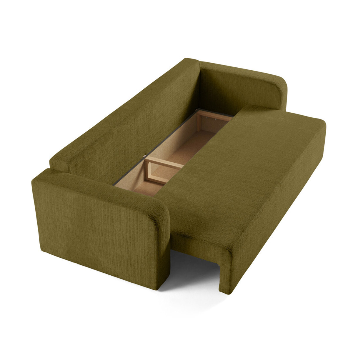 Miro - canapé droit 3 places - convertible avec coffre - en velours texturé - Vert Olive