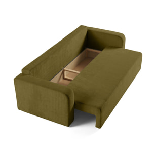 Miro - canapé droit 3 places - convertible avec coffre - en velours texturé - Vert Olive