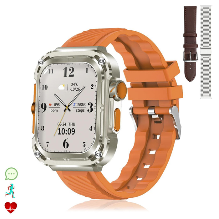 DAM Smartwatch Z85 Max con pantalla 2'', triple correa. Monitores de salud, ECG, tensión. Modos deportivos, llamadas BT. 4,7x1,4x5,5 Cm. Color: Naranja