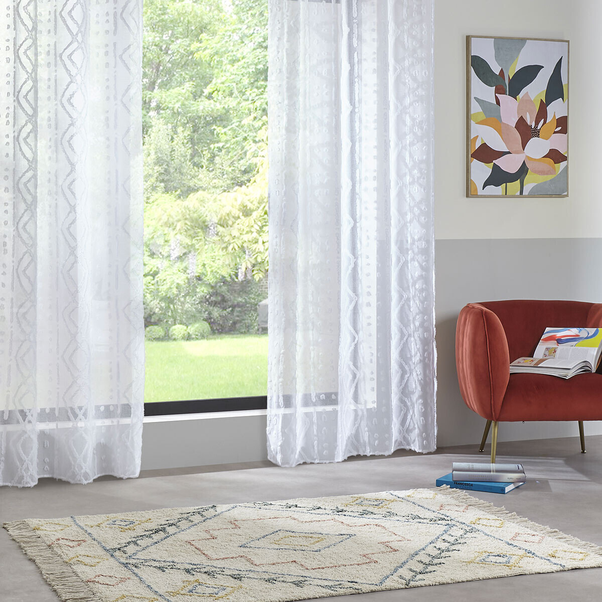 Voilage "Sama" - motifs jacquard - blanc 140x240 cm