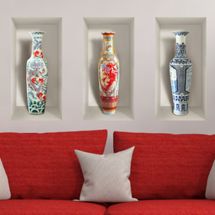 Stickers muraux 3D | Sticker Mural Autocollant effet 3D vases céramiques anciens - Stickers adhésifs 3D Chambre Salon Trompe l'oeil