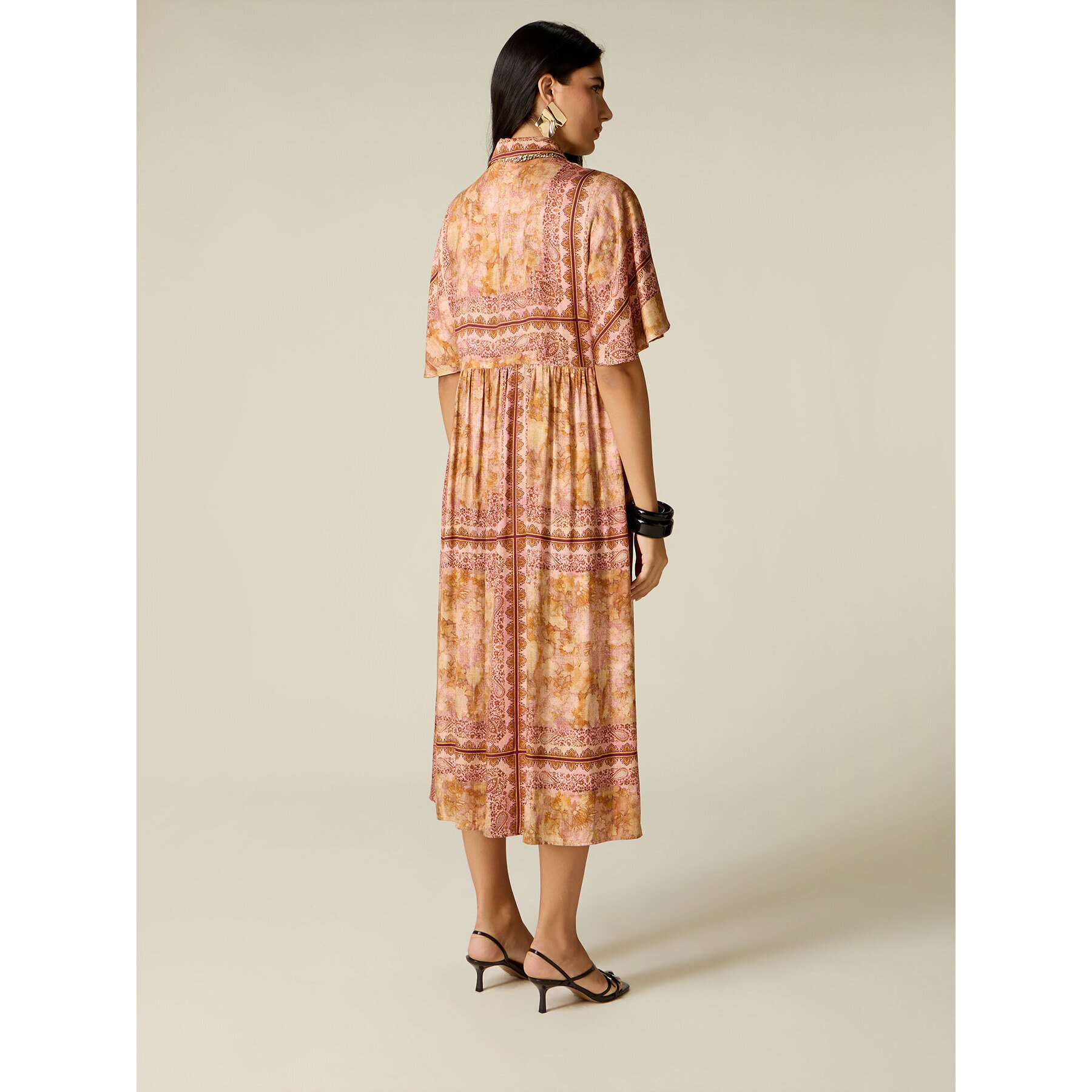Oltre - Vestido camisero de viscosa estampado - Naranja sol