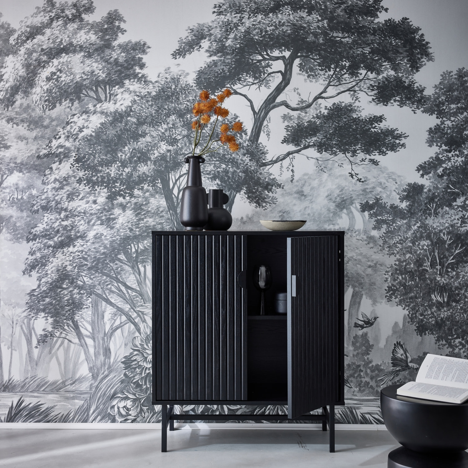 Buffet décor bois rainuré 2 portes 80cm BAZALT