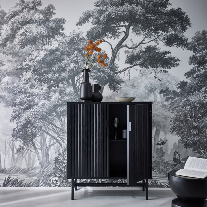 Buffet décor bois rainuré 2 portes 80cm BAZALT