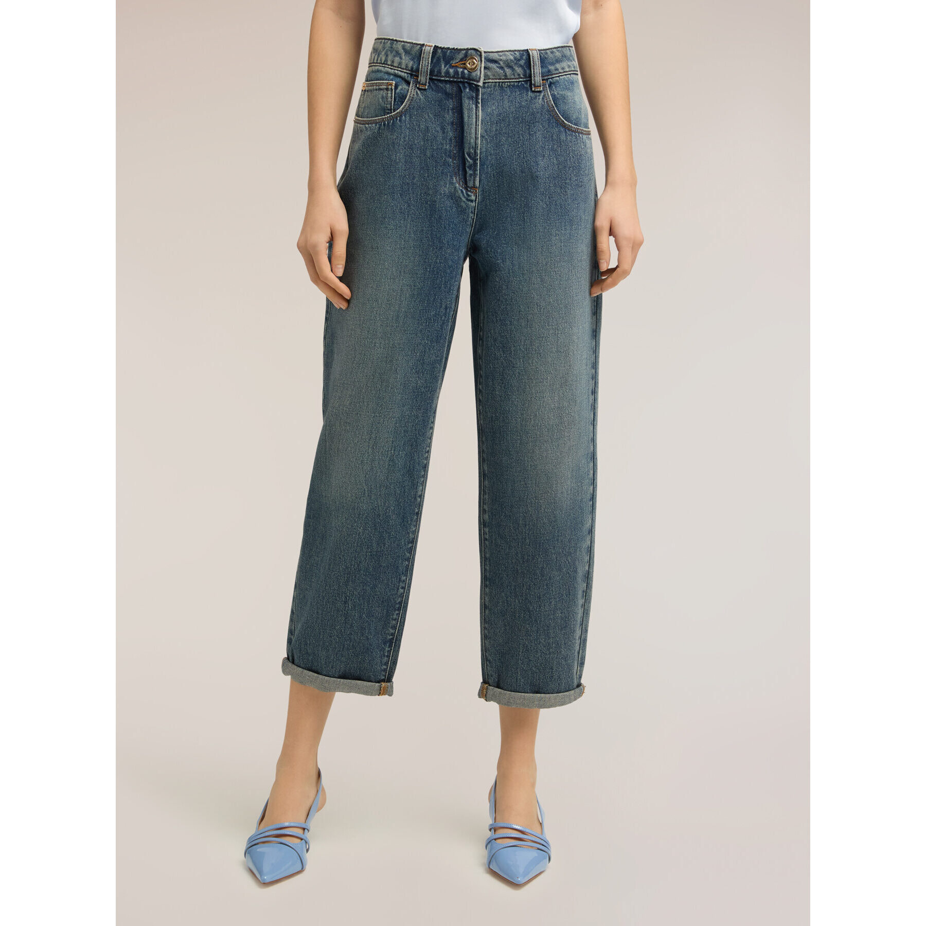 Motivi - Jeans boyfriend con dobladillo - Azul