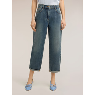 Motivi - Jeans boyfriend con dobladillo - Azul