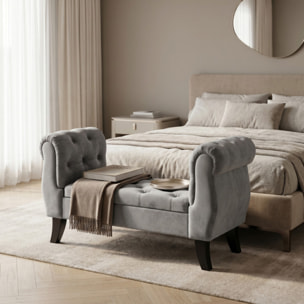 Divanetto Contenitore Imbottito in Effetto Velluto con Vano Contenitore Integrato, Seduta Elegante dallo Stile Classico per Camera da Letto, Ingresso e Soggiorno