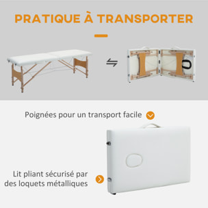 Table de massage pliante 2 zones sac tranport inclus 186L x 60l x 58-81H cm bois synthétique crème