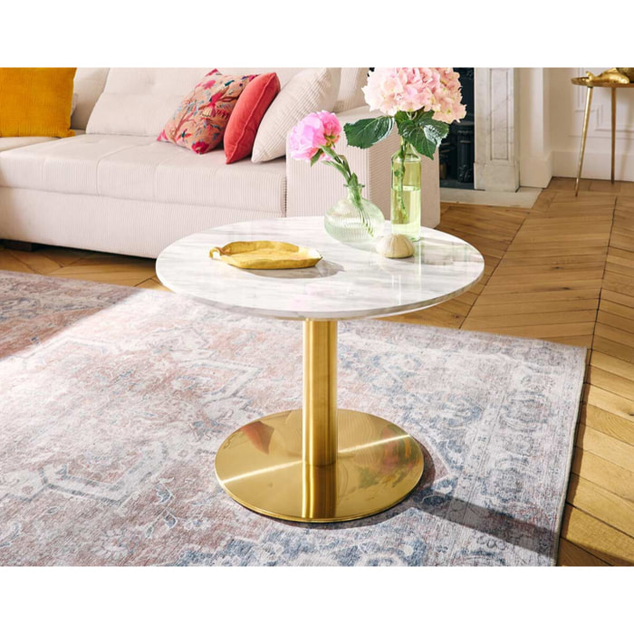 Valverde - table basse ronde - effet marbre - doré - 70 cm - Blanc / Doré