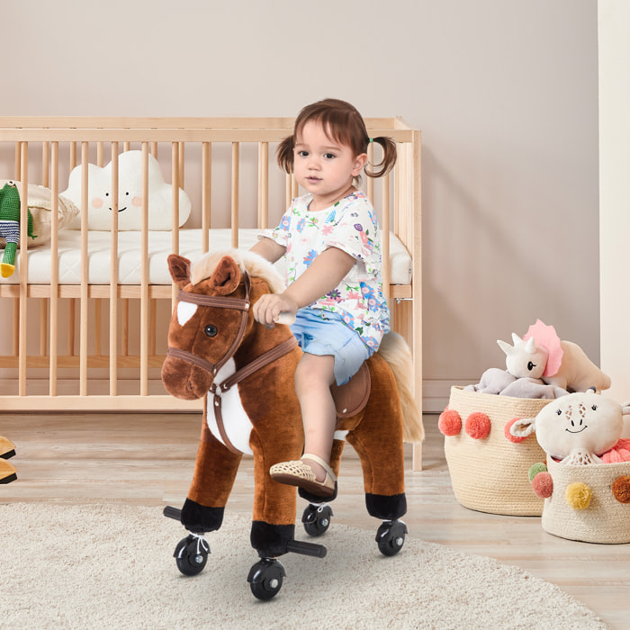 Caballito para Bebes de +2 Años Caballo con Ruedas Sonidos de Relincho Palos y Pedales Carga 60 kg 55x23x60 cm Marrón