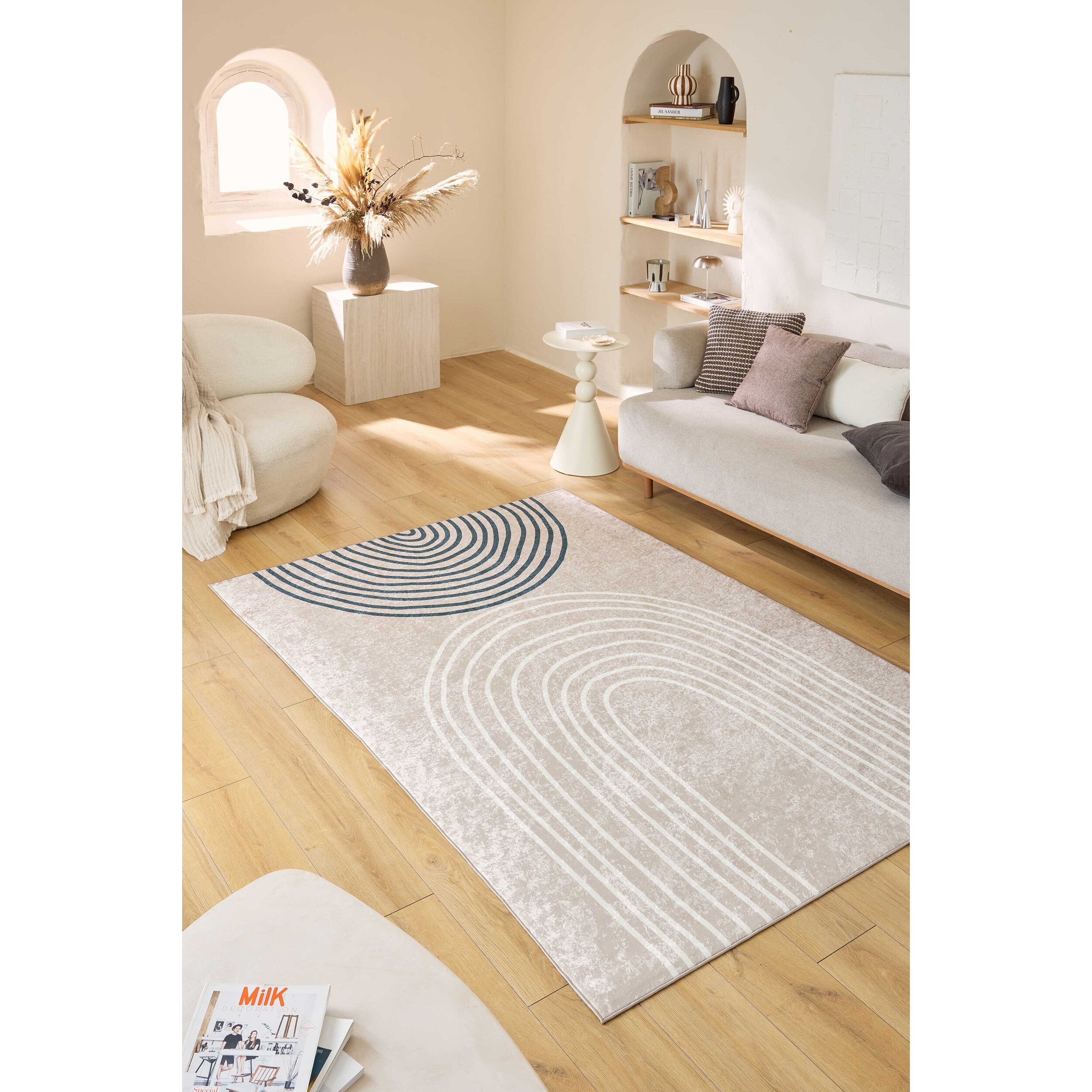 GREGE - Tapis lavable motif arc - Beige