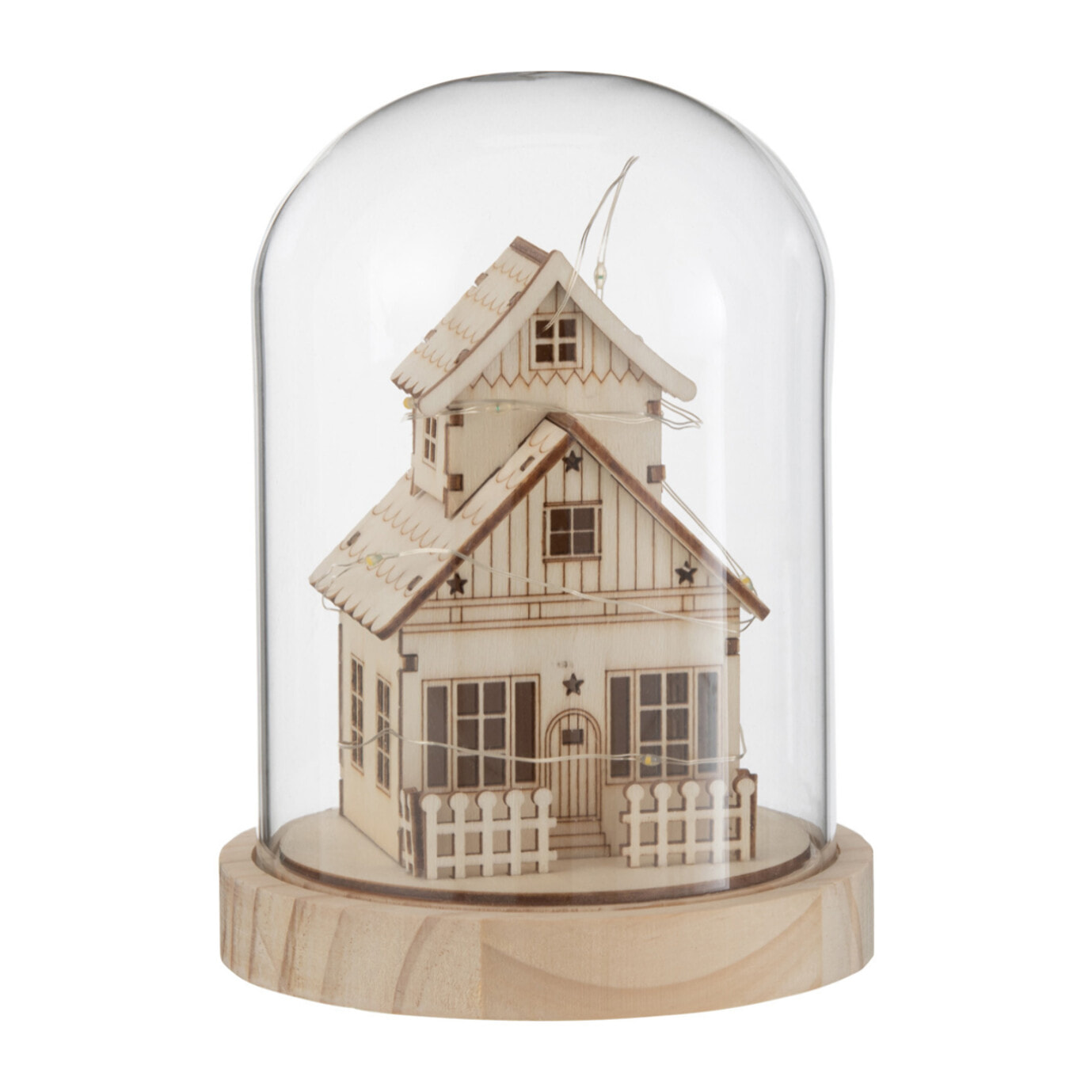 J-Line Cloche décorative Hiver Maison - bois/verre - naturel - LED