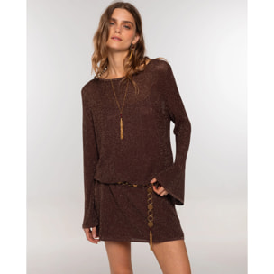 Vestido corto de punto con brillo y diseño acampanado