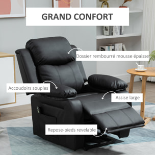 Fauteuil releveur inclinable avec repose-pied ajustable - fauteuil de relaxation électrique - revêtement synthétique noir