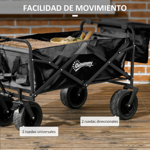 Carro de Jardín con Bolsa Térmica Desmontable Carro Plegable con Longitud y Ángulo del Mango Ajustables y Bolsa de Transporte Carga 100 kg Negro