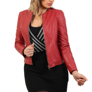 Giubbino in pelle di vitello nappa Bordeaux-Slim Fit