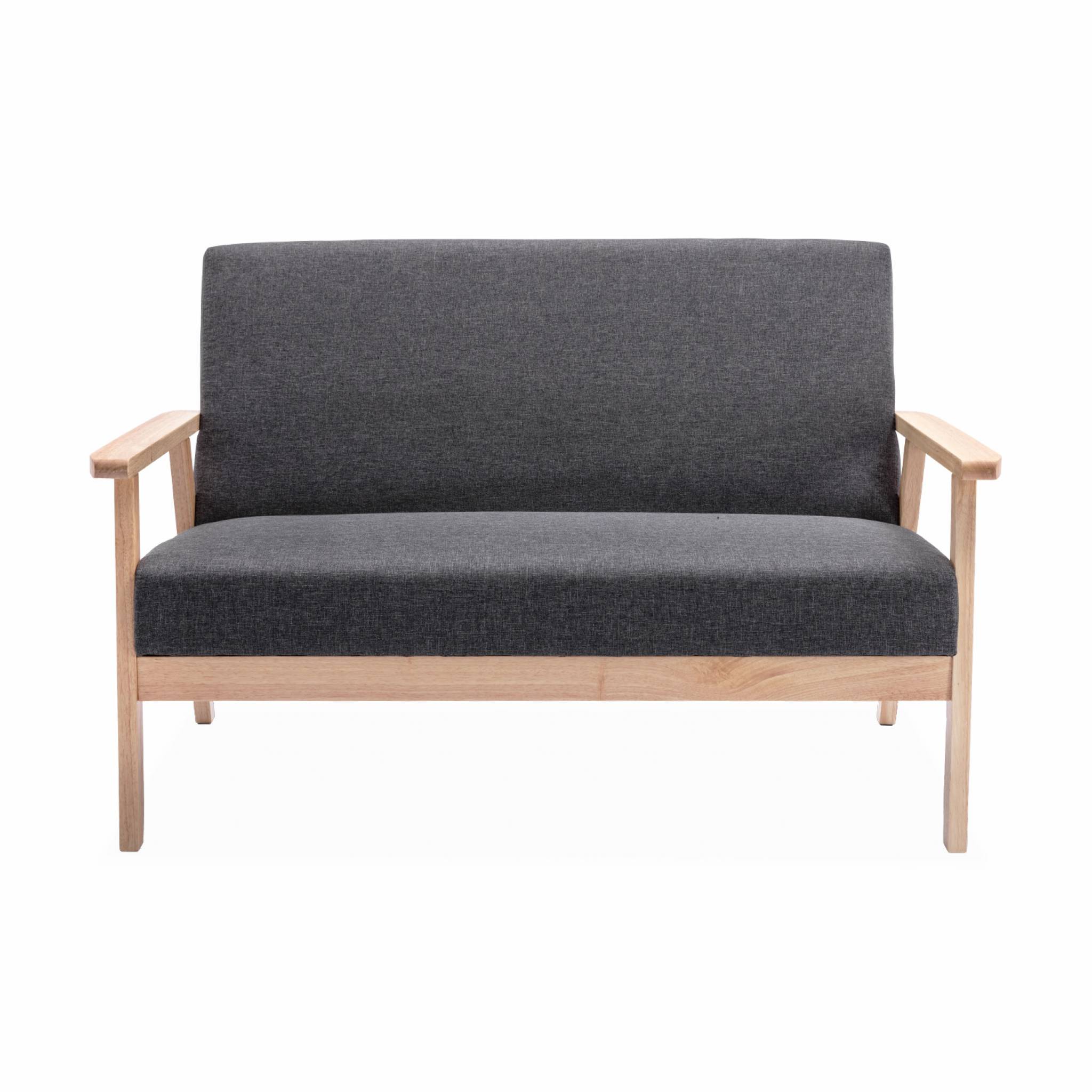 Banquette et fauteuil en bois et tissu gris foncé. Isak. L 114 x l 69.5 x H 73cm