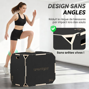 Box jump - box de pliométrie - boite de saut - 3 hauteurs 51/61/76H cm - charge max. 120 Kg - contreplaqué antidérapant noir