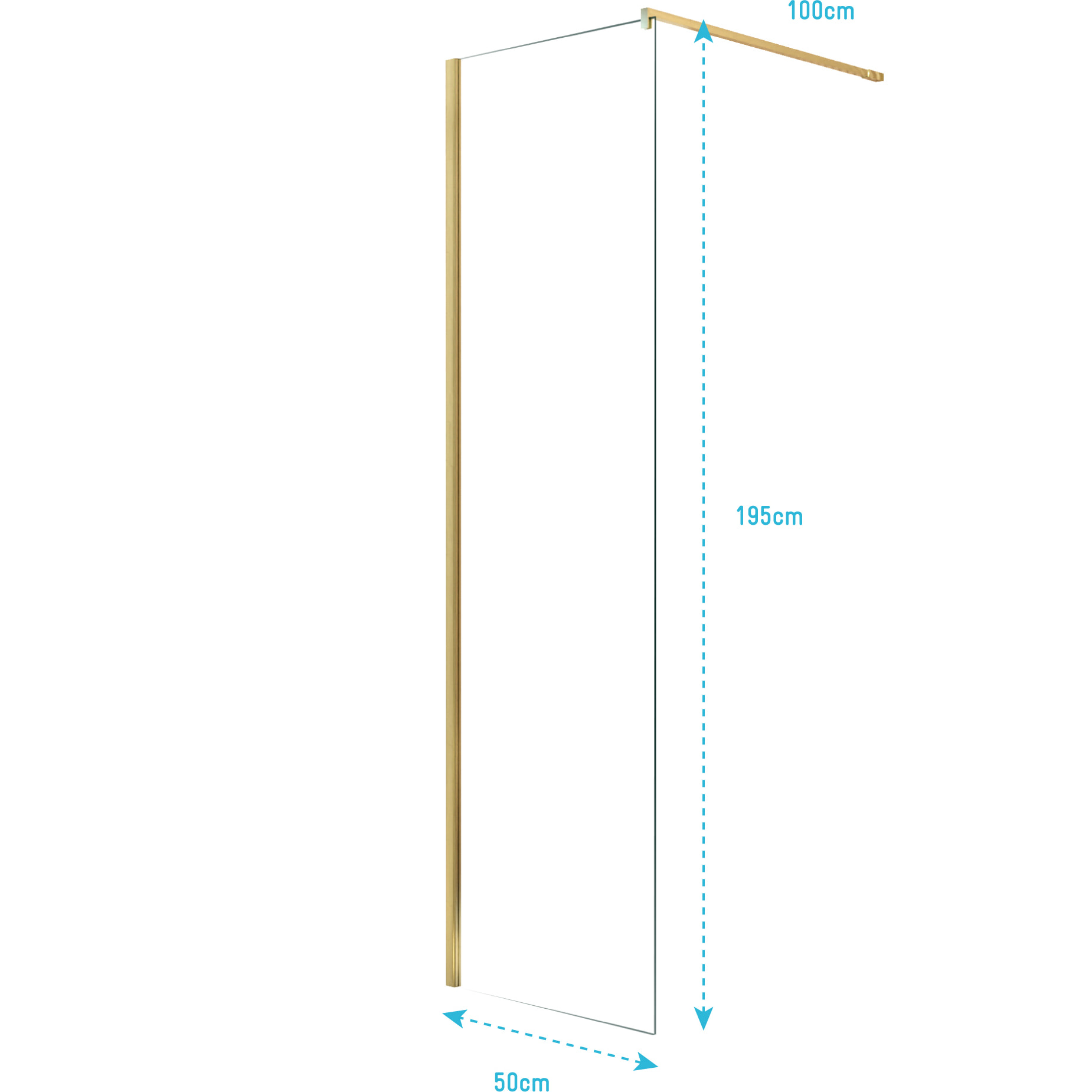 Paroi de Douche 50x195 cm en Verre Trempé 5 mm - Finition Or Brossé - GOLD ELEMENTARY