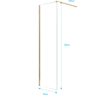 Paroi de Douche 50x195 cm en Verre Trempé 5 mm - Finition Or Brossé - GOLD ELEMENTARY