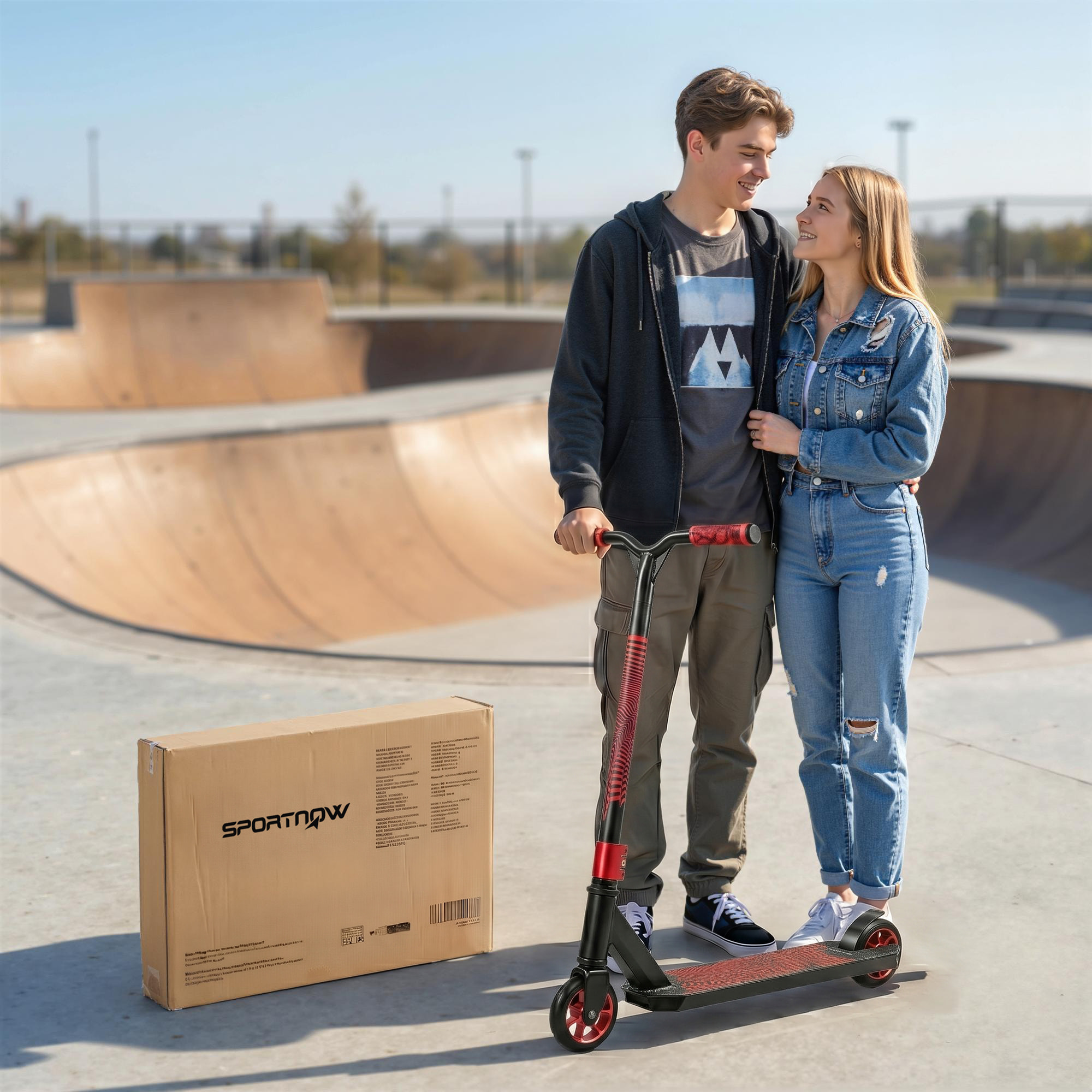 Scooter Acrobático, Scooter Freestyle con Manillar 360°, Rodamientos ABEC-9, Ruedas de PU de 120 mm, Marco de Aluminio Acero, Antideslizante, para Adolescentes, Adultos para Skatepark, Rojo