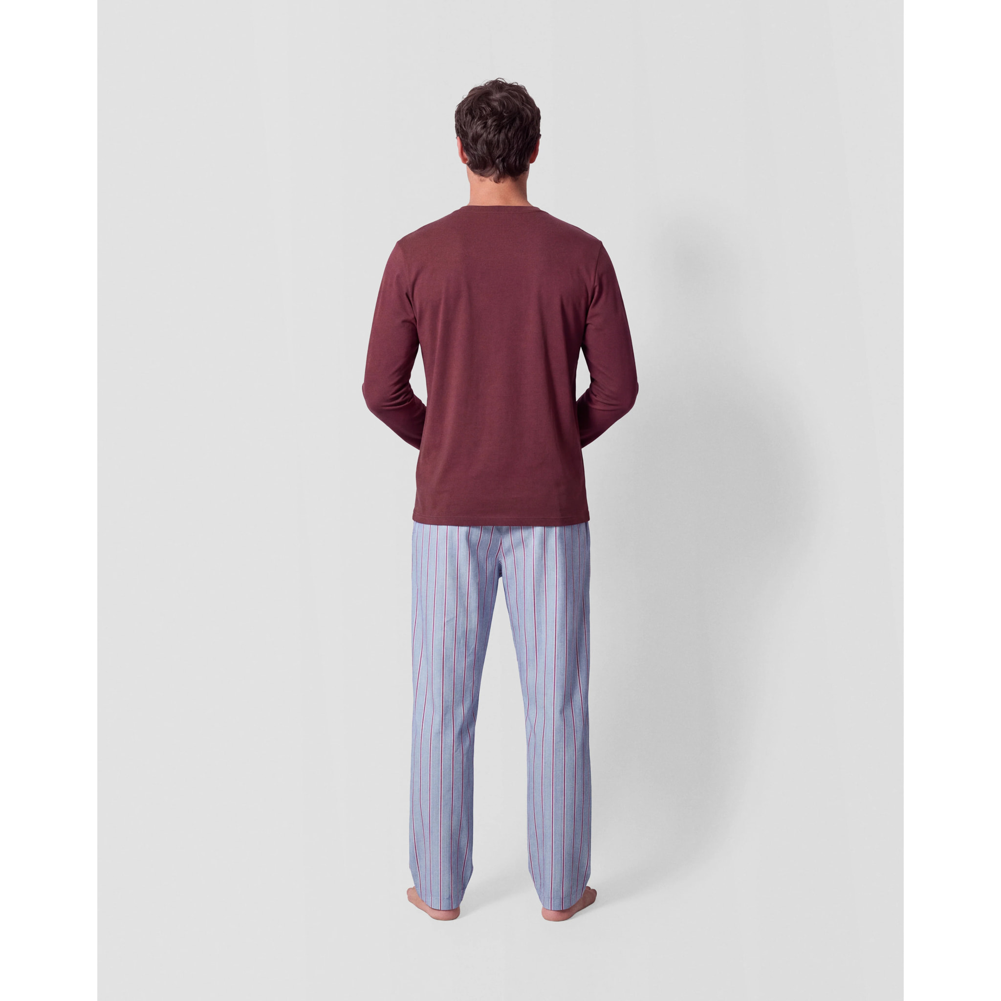 Pigiama lungo in cotone a righe ciel bordeaux