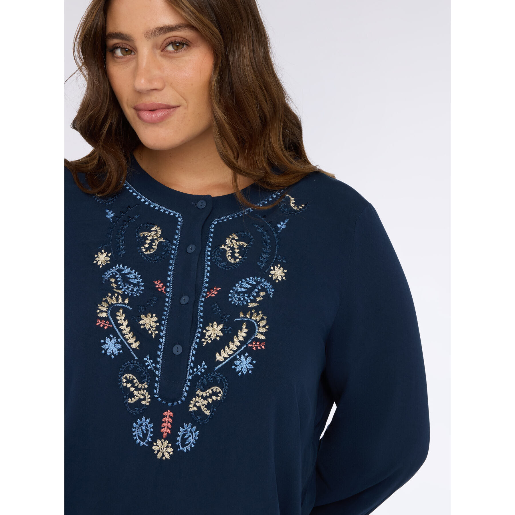 Fiorella Rubino - Blusa con bordado paisley en viscosa - Petrol Blue
