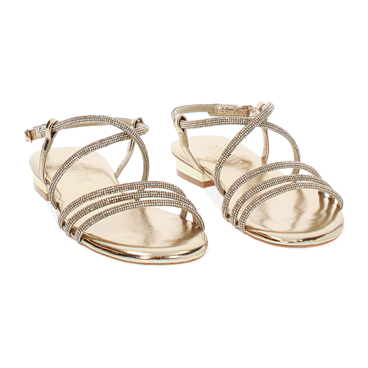 Sandali bassi donna oro in laminato con pietre