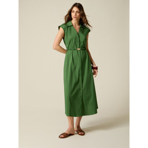 Oltre - Vestido camisero en popelín con cinturón - Verde