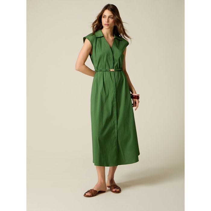Oltre - Vestido camisero en popelín con cinturón - Verde
