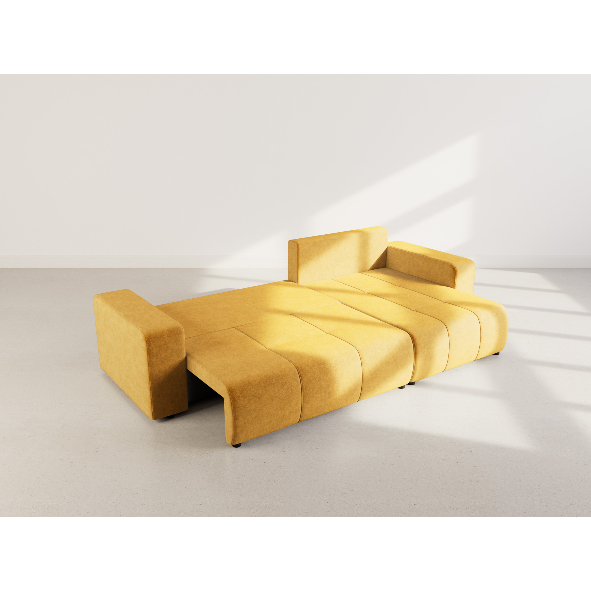 Nicole - Canapé d'angle réversible 5 places convertible avec coffre en tissu - Jaune