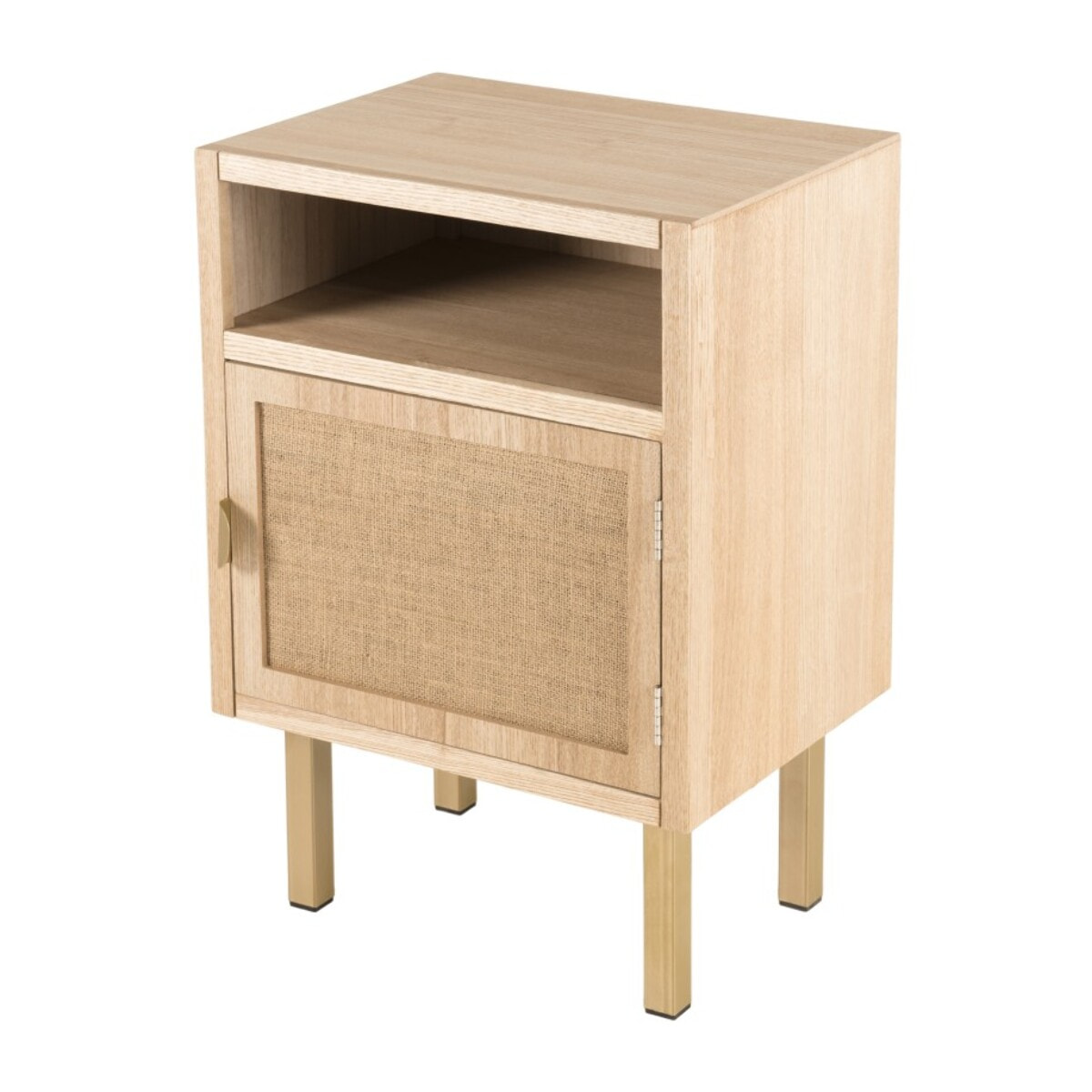 ALINE - Chevet 1 niche 1 porte toile de jute pieds métal doré