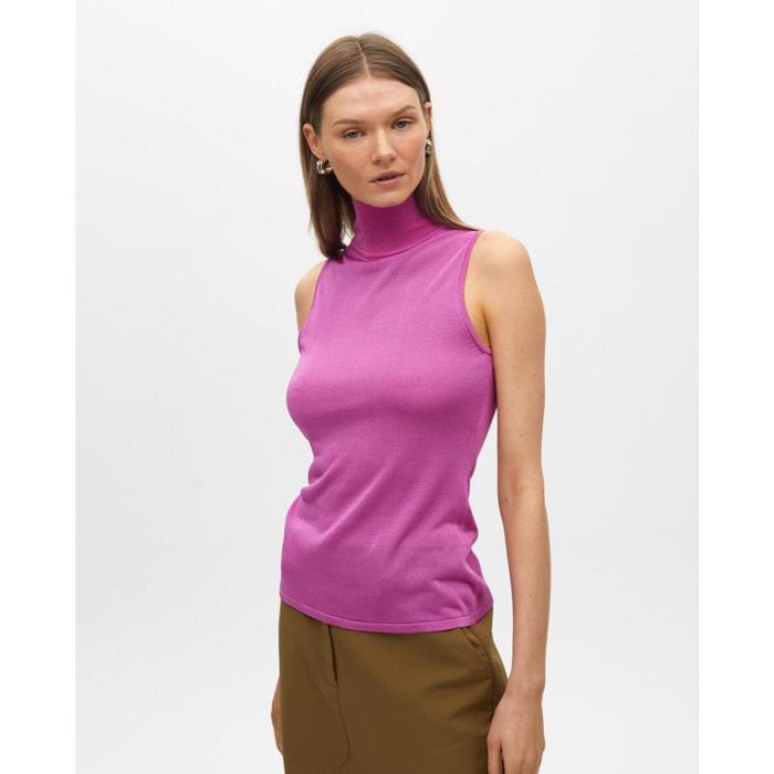 Top senza maniche collo alto in maglia