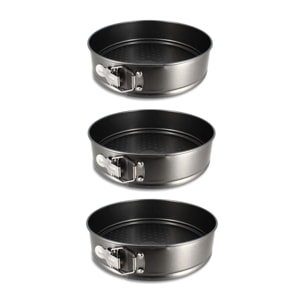 Lot 3 moules à charnières en acier carbone 22, 24 et 26cm AMANDINE