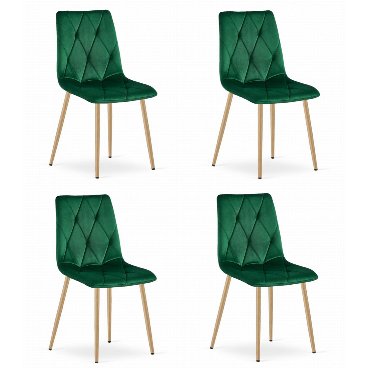 Set di 4 sedie Libra in velluto verde bosco e metallo effetto legno