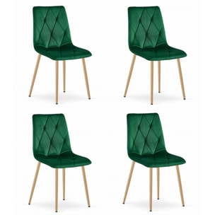 Set di 4 sedie Libra in velluto verde bosco e metallo effetto legno