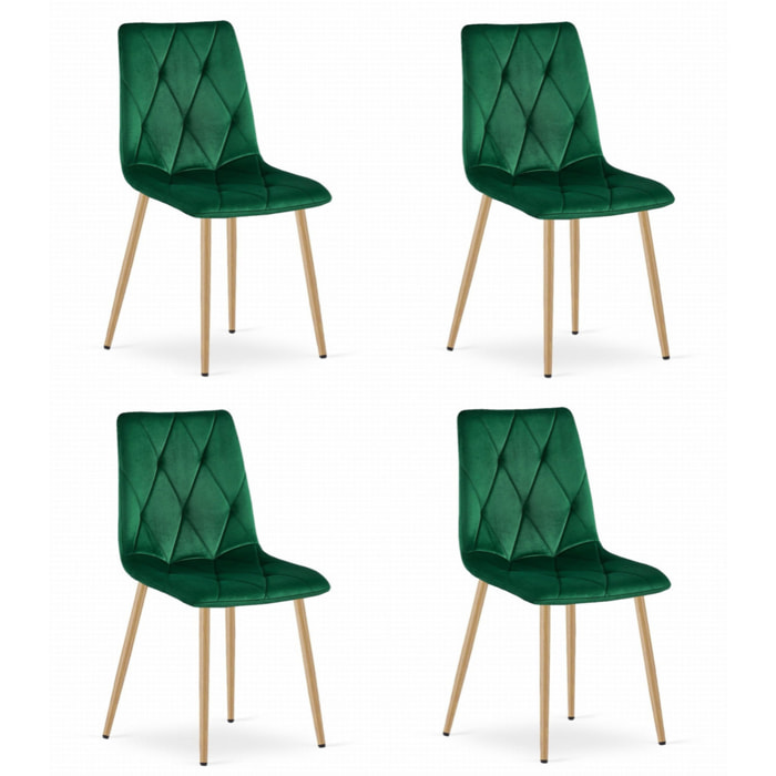 Set di 4 sedie Libra in velluto verde bosco e metallo effetto legno