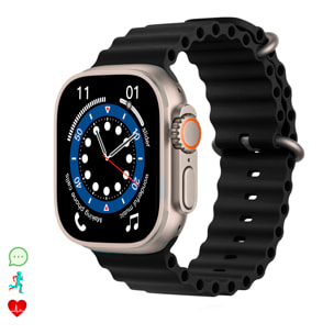 Smartwatch S9 Max, pantalla de 2.2", modos de deporte, monitor de salud, corona multifunción y botón de acceso rápido configurable.