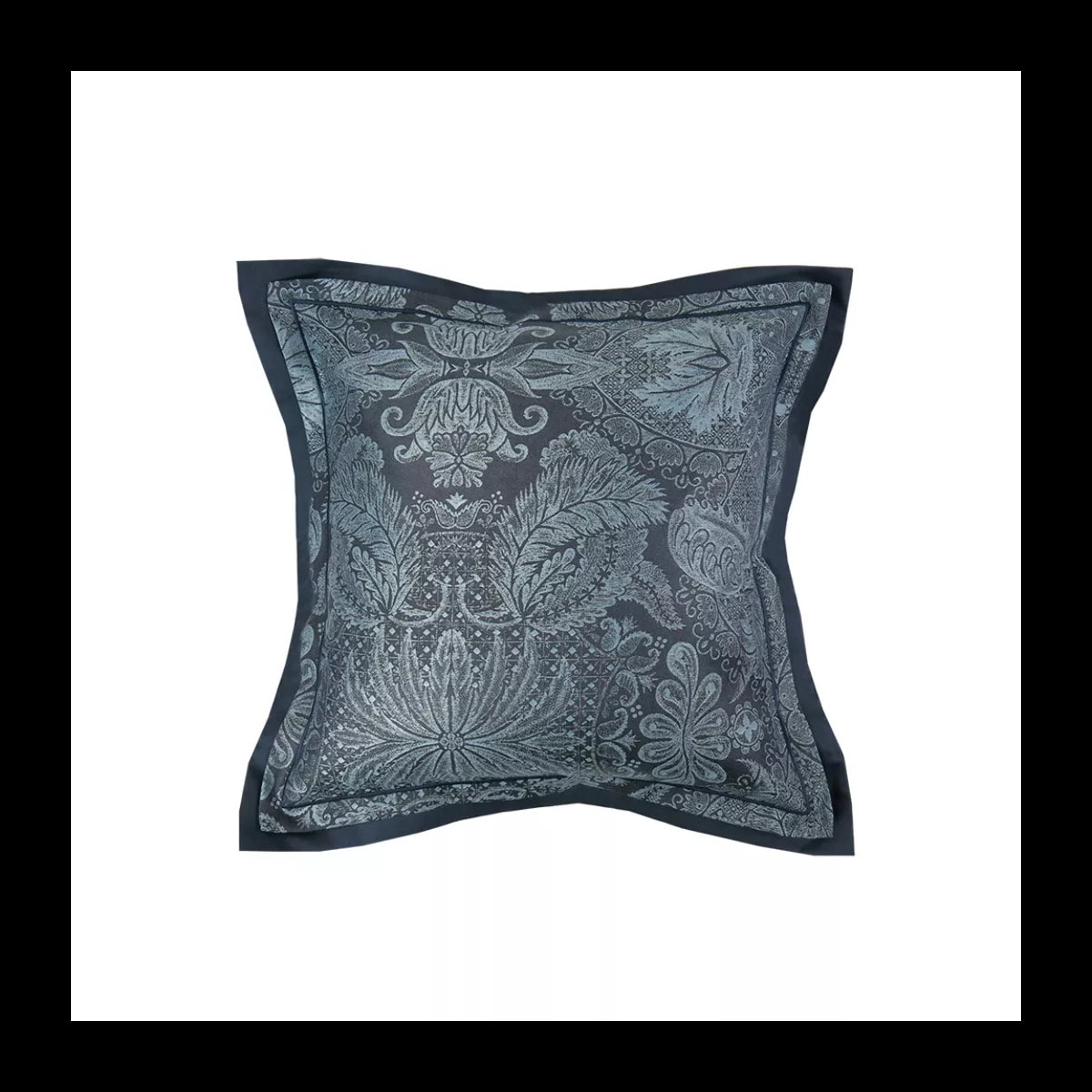 Taie d'oreiller satin de coton motif jacquard bleu Isaphire diamant noir