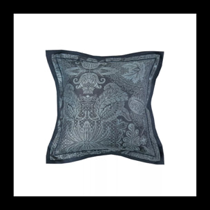 Taie d'oreiller satin de coton motif jacquard bleu Isaphire diamant noir