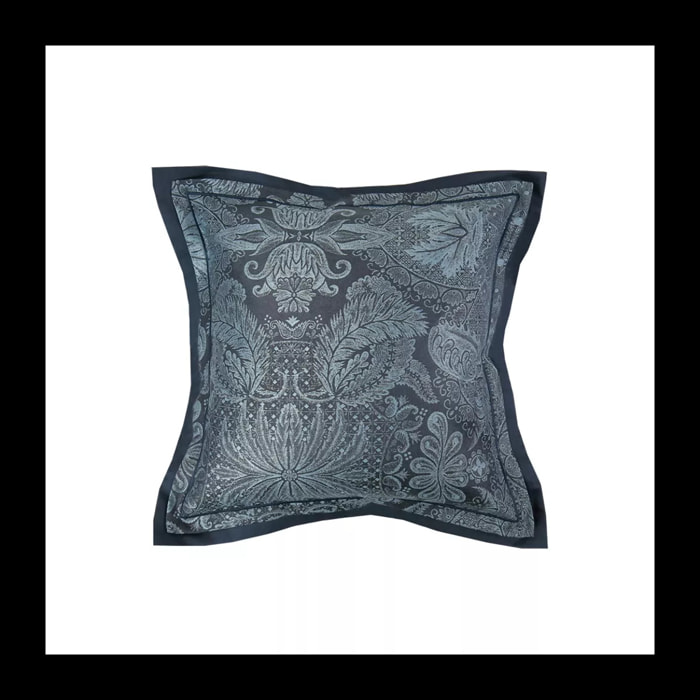 Taie d'oreiller satin de coton motif jacquard bleu Isaphire diamant noir