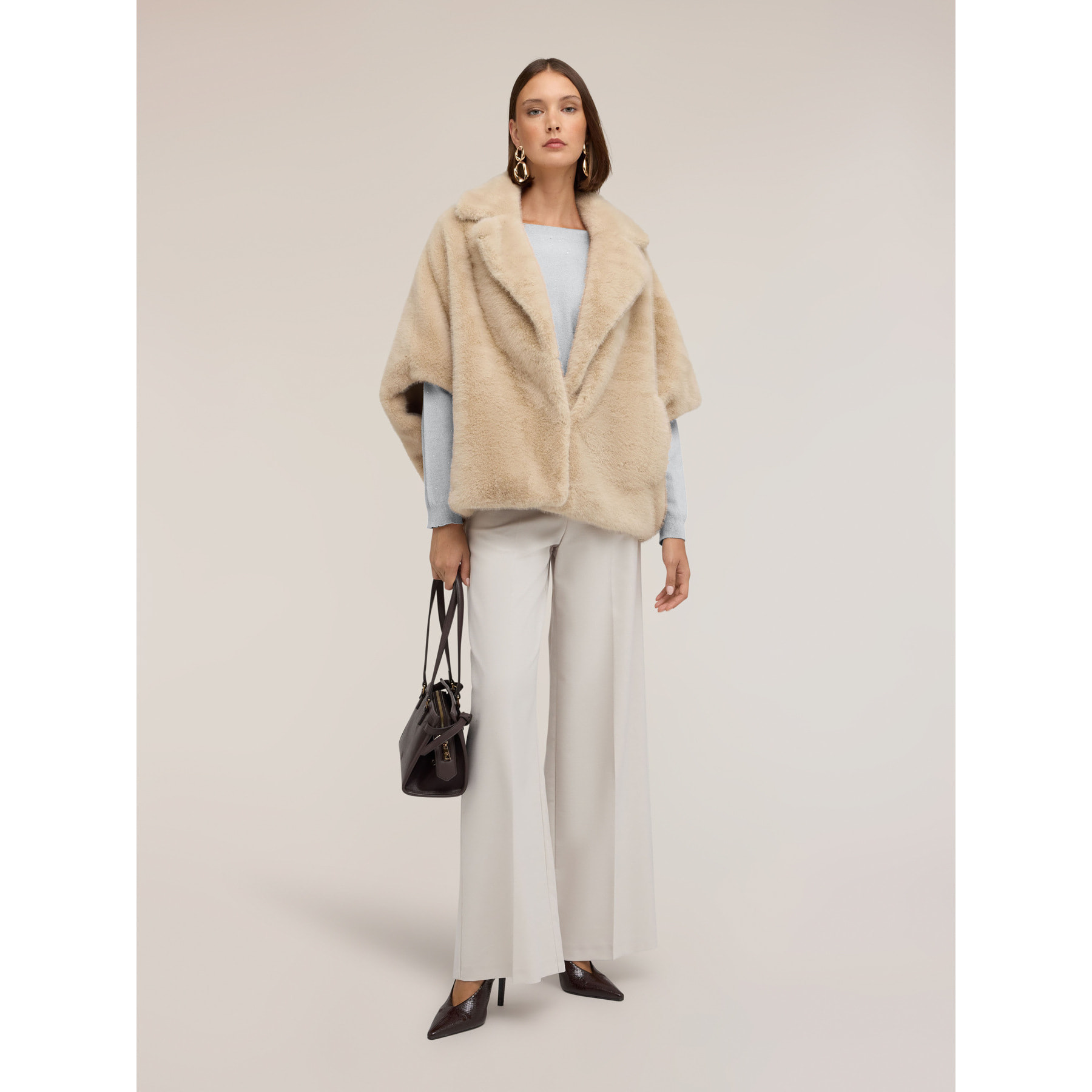 Motivi - Cappa effetto peluche con maxi collo - Beige