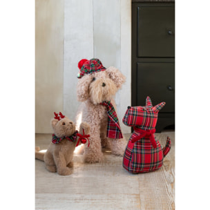 J-Line chien avec béret et foulard - tissu - beige/rouge Noël